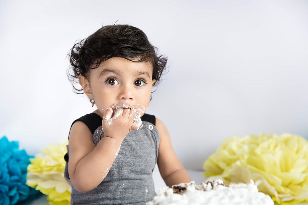 Ally's First Birthday Cake Smash with Pink Floral and Palm Hoops - Kelly  McPhail Photography